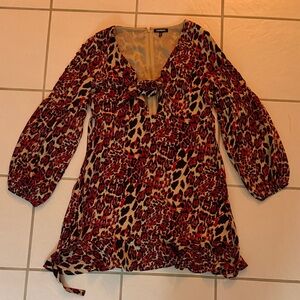 Express Red and Black Animal Print Long Sleeve Dress